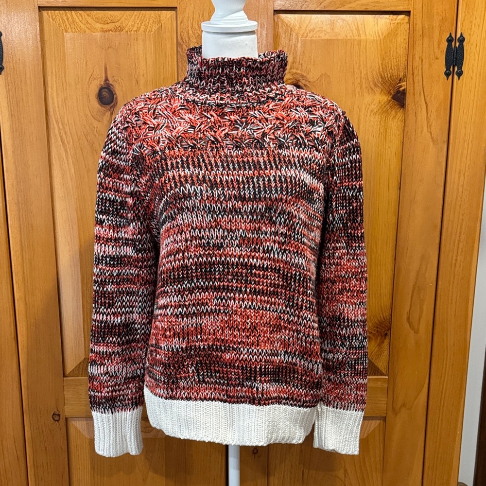 LOFT Red and Black Knit Turtleneck Sweater